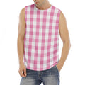 Pink And White Check Pattern Print Men's Fitness Tank Top