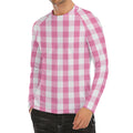 Pink And White Check Pattern Print Men's Long Sleeve Rash Guard