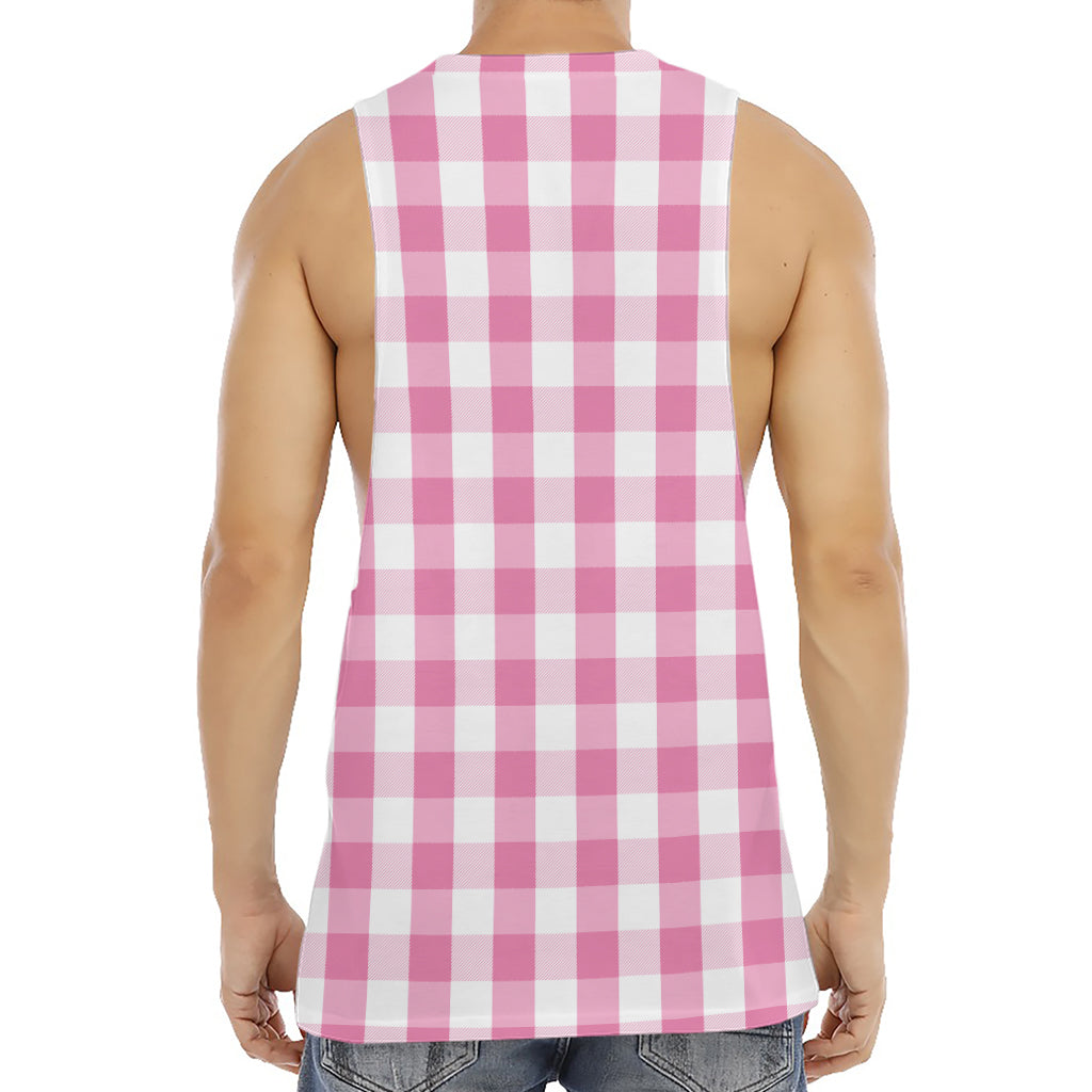 Pink And White Check Pattern Print Men's Muscle Tank Top