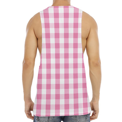 Pink And White Check Pattern Print Men's Muscle Tank Top