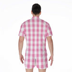 Pink And White Check Pattern Print Men's Rompers