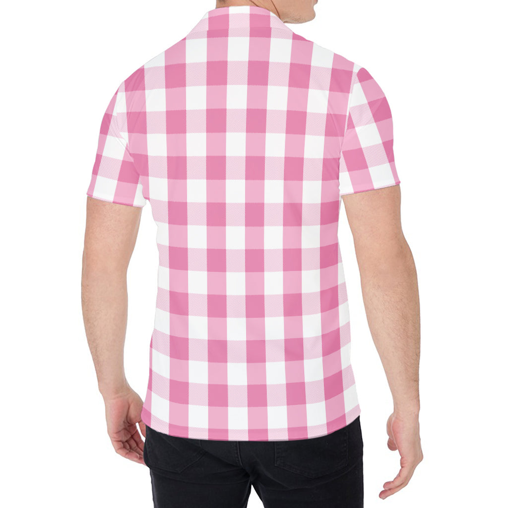 Pink And White Check Pattern Print Men's Shirt