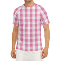 Pink And White Check Pattern Print Men's Short Sleeve Rash Guard