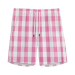 Pink And White Check Pattern Print Men's Sports Shorts