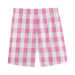 Pink And White Check Pattern Print Men's Sports Shorts