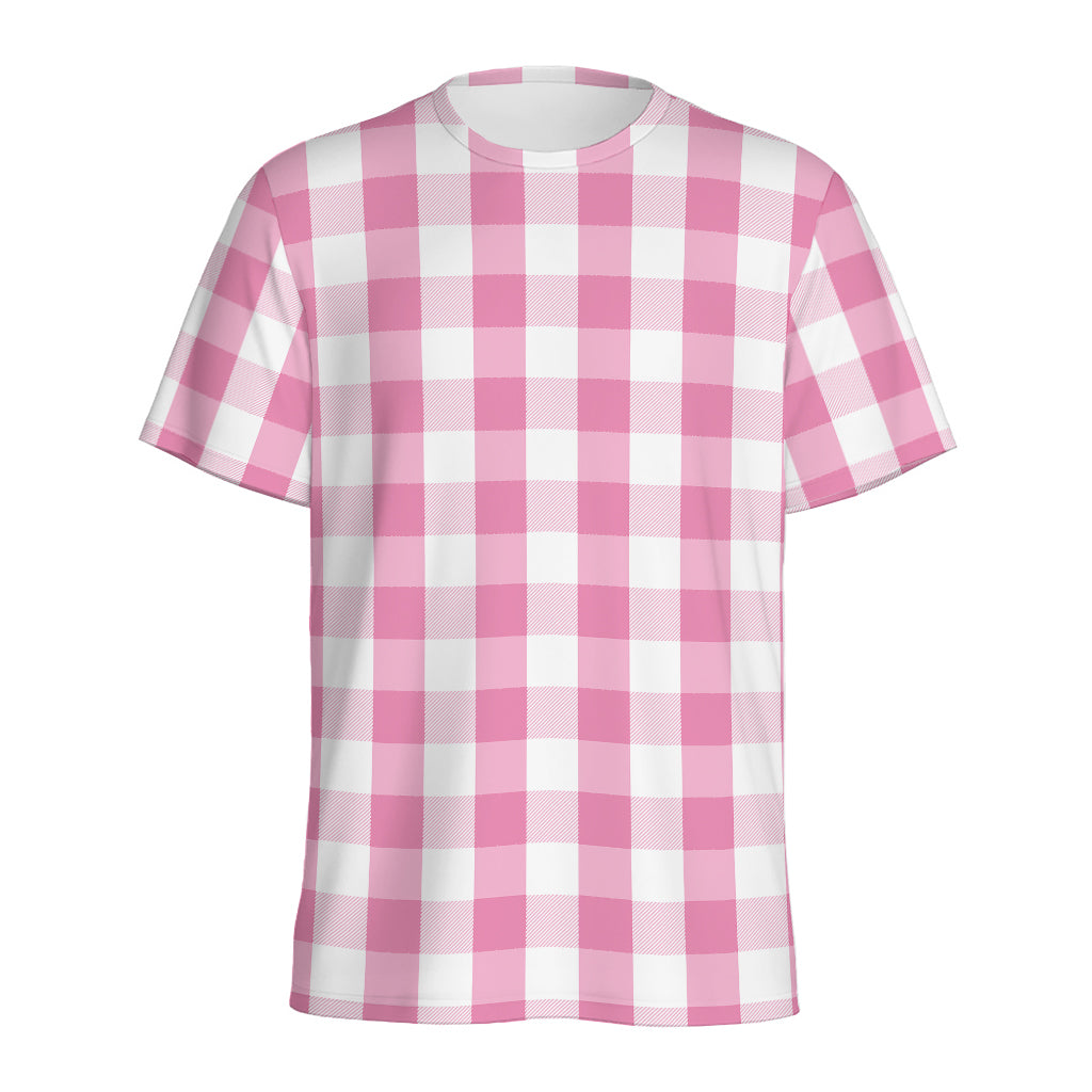Pink And White Check Pattern Print Men's Sports T-Shirt