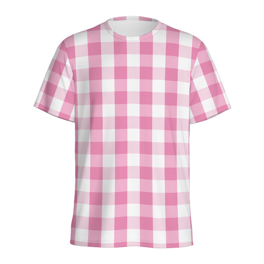 Pink And White Check Pattern Print Men's Sports T-Shirt