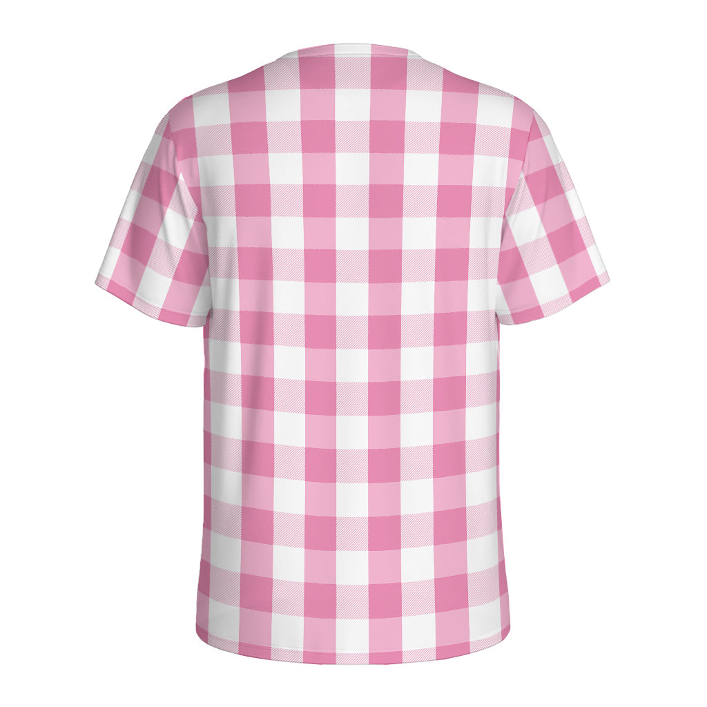 Pink And White Check Pattern Print Men's Sports T-Shirt