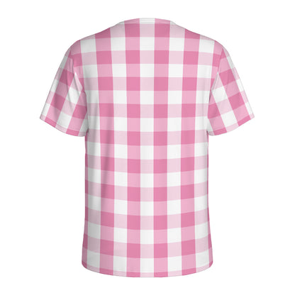 Pink And White Check Pattern Print Men's Sports T-Shirt