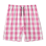 Pink And White Check Pattern Print Men's Swim Trunks