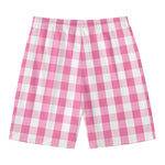 Pink And White Check Pattern Print Men's Swim Trunks