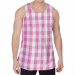 Pink And White Check Pattern Print Men's Velvet Tank Top