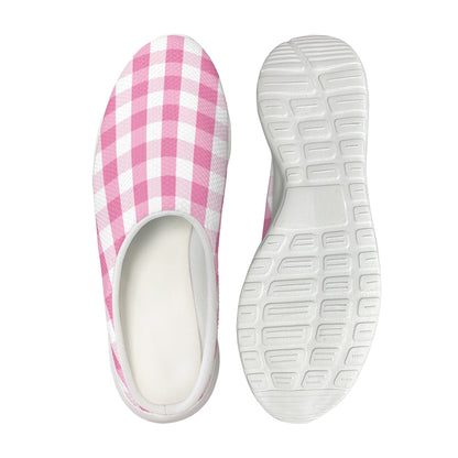 Pink And White Check Pattern Print Mesh Casual Shoes