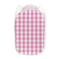 Pink And White Check Pattern Print Mesh Laundry Hamper
