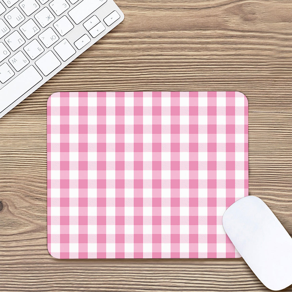 Pink And White Check Pattern Print Mouse Pad