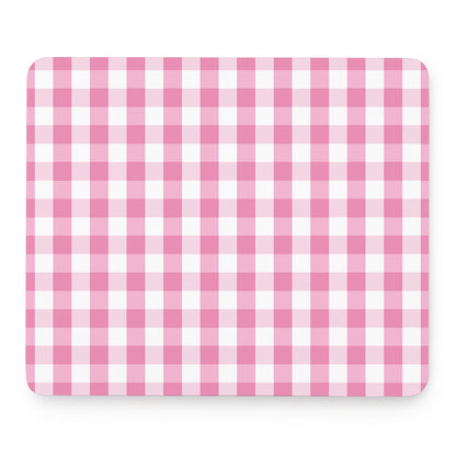 Pink And White Check Pattern Print Mouse Pad