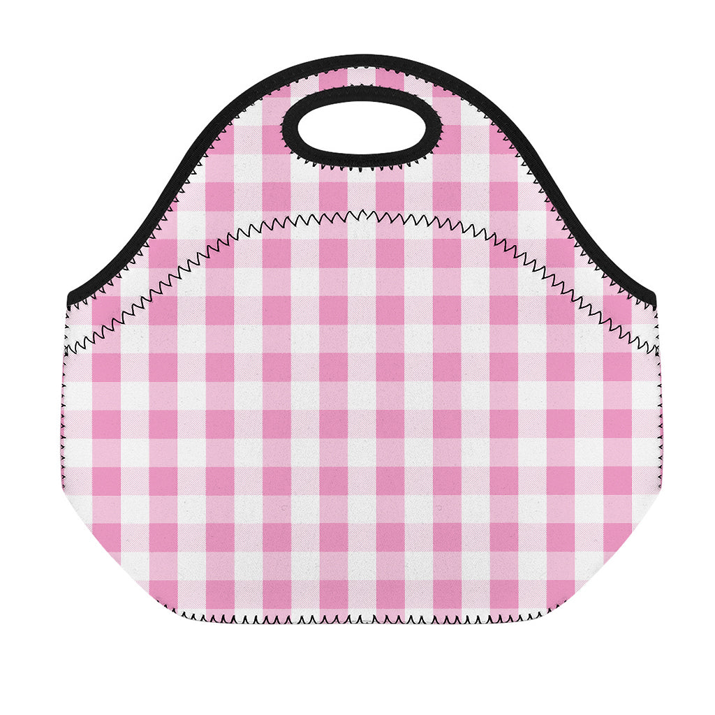 Pink And White Check Pattern Print Neoprene Lunch Bag