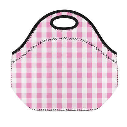 Pink And White Check Pattern Print Neoprene Lunch Bag