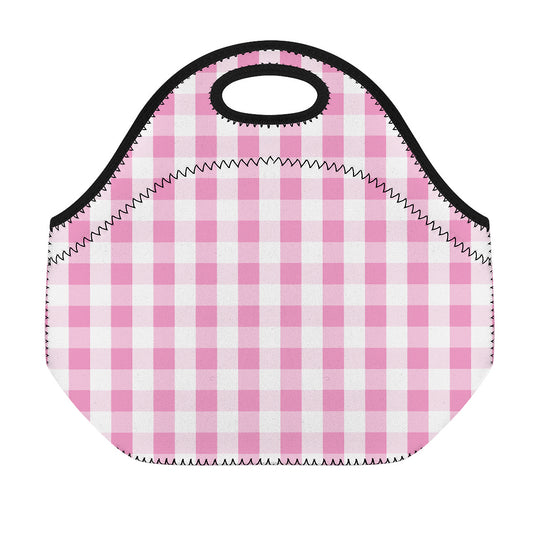 Pink And White Check Pattern Print Neoprene Lunch Bag