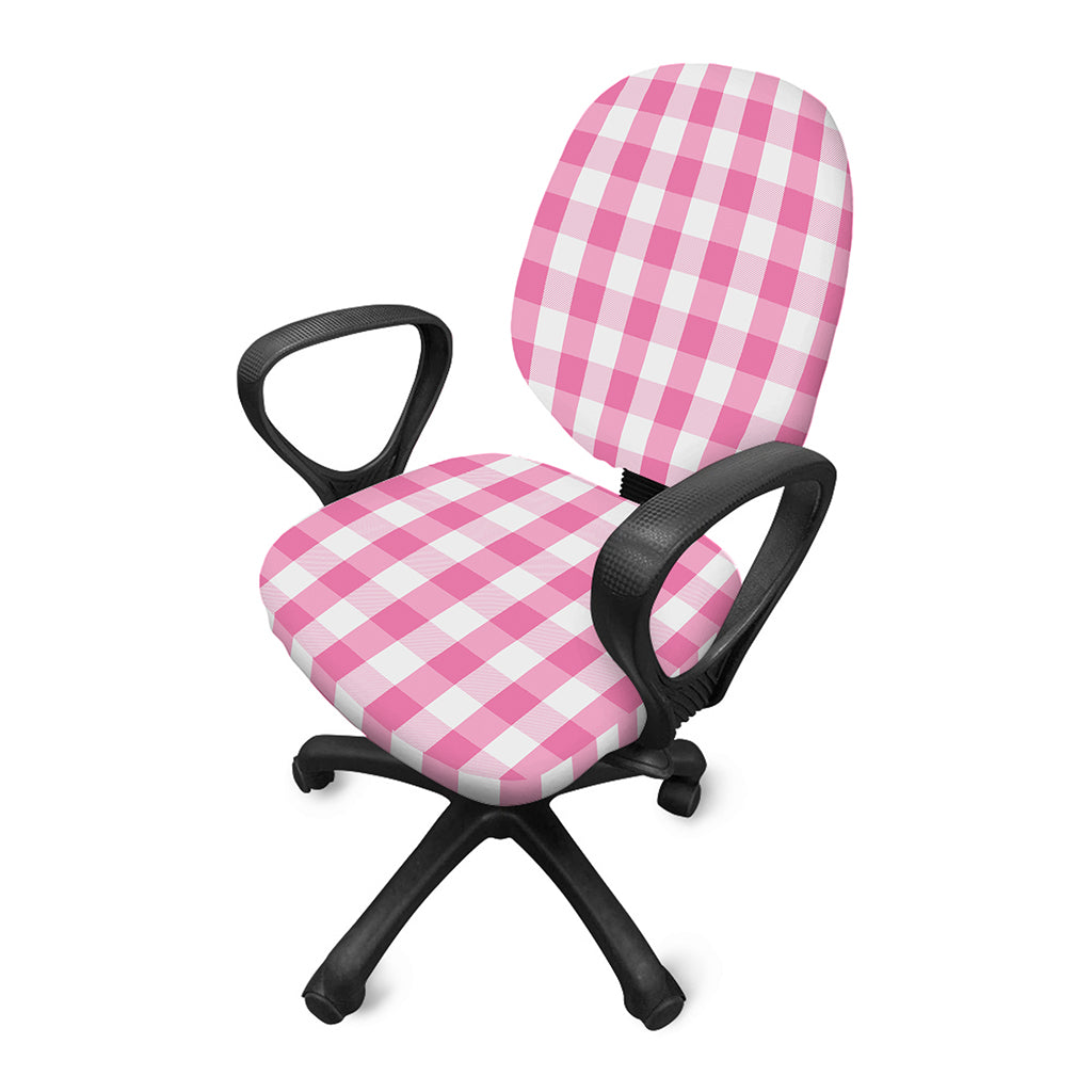 Pink And White Check Pattern Print Office Chair Cover