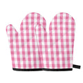 Pink And White Check Pattern Print Oven Mitts