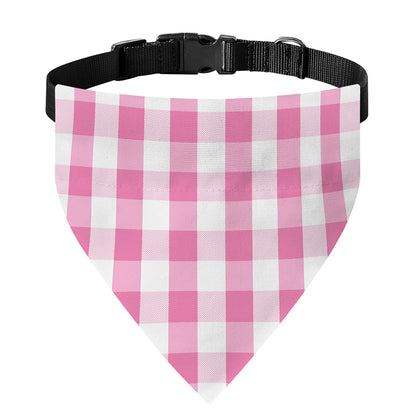 Pink And White Check Pattern Print Over The Collar Dog Bandana