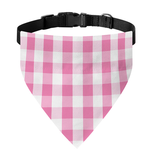 Pink And White Check Pattern Print Over The Collar Dog Bandana