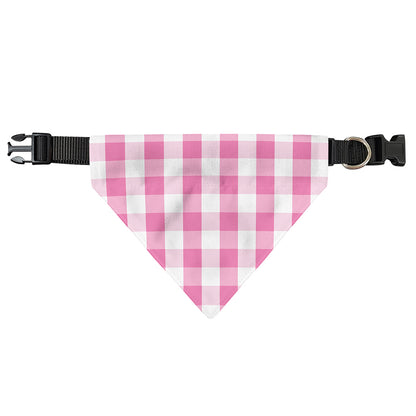 Pink And White Check Pattern Print Over The Collar Dog Bandana