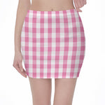 Pink And White Check Pattern Print Pencil Mini Skirt