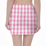 Pink And White Check Pattern Print Pencil Mini Skirt