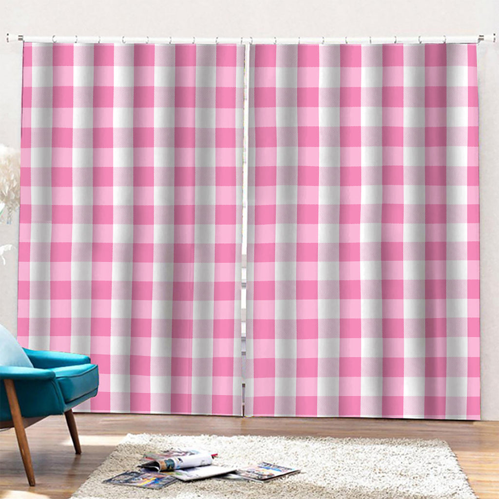 Pink And White Check Pattern Print Pencil Pleat Curtains