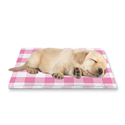 Pink And White Check Pattern Print Pet Cooling Mat Cover