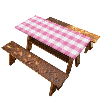Pink And White Check Pattern Print Picnic Table Cover