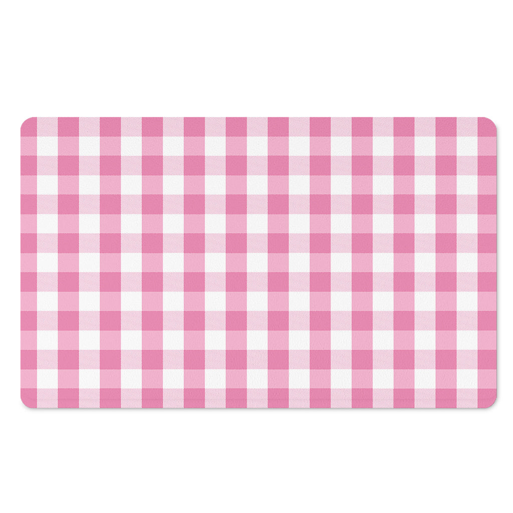 Pink And White Check Pattern Print Polyester Doormat