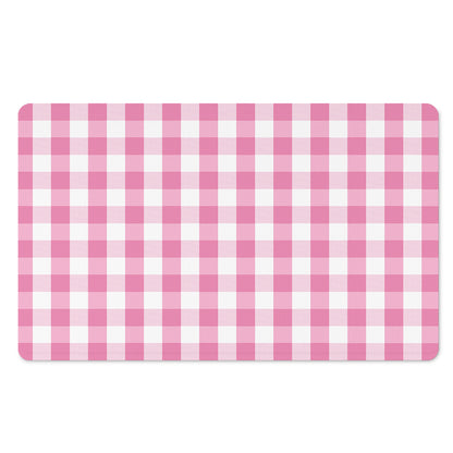 Pink And White Check Pattern Print Polyester Doormat