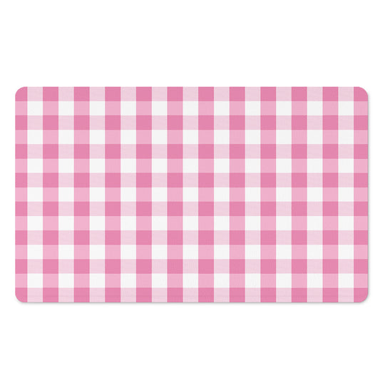 Pink And White Check Pattern Print Polyester Doormat
