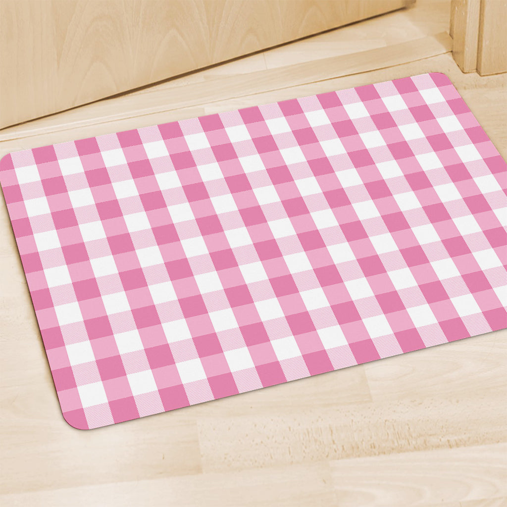 Pink And White Check Pattern Print Polyester Doormat