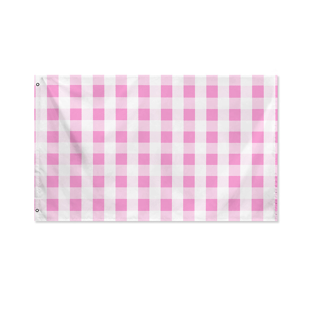 Pink And White Check Pattern Print Polyester Flag