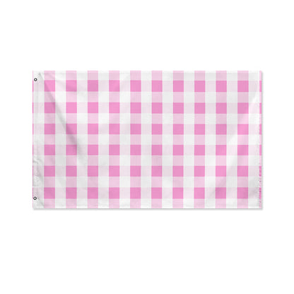 Pink And White Check Pattern Print Polyester Flag