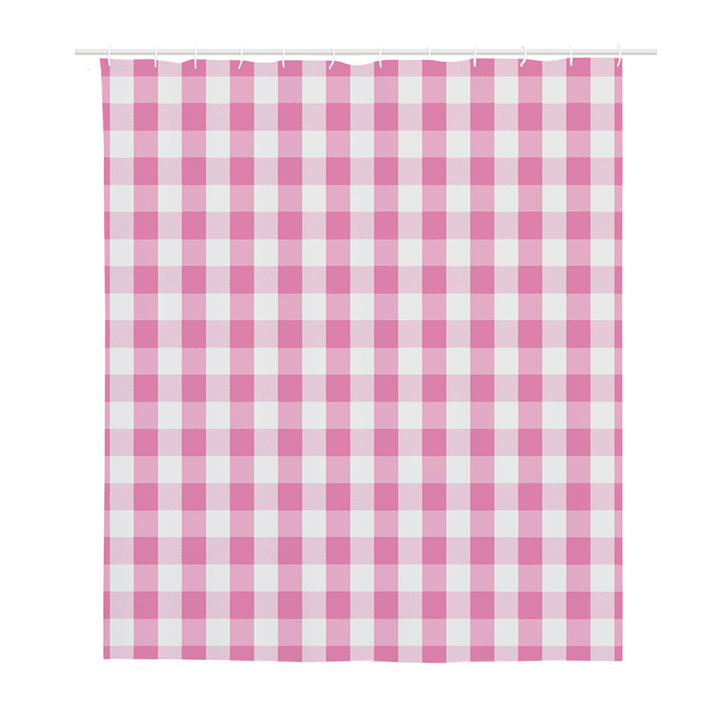 Pink And White Check Pattern Print Polyester Shower Curtain