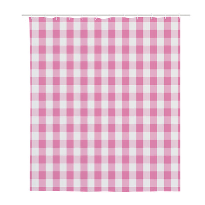 Pink And White Check Pattern Print Polyester Shower Curtain