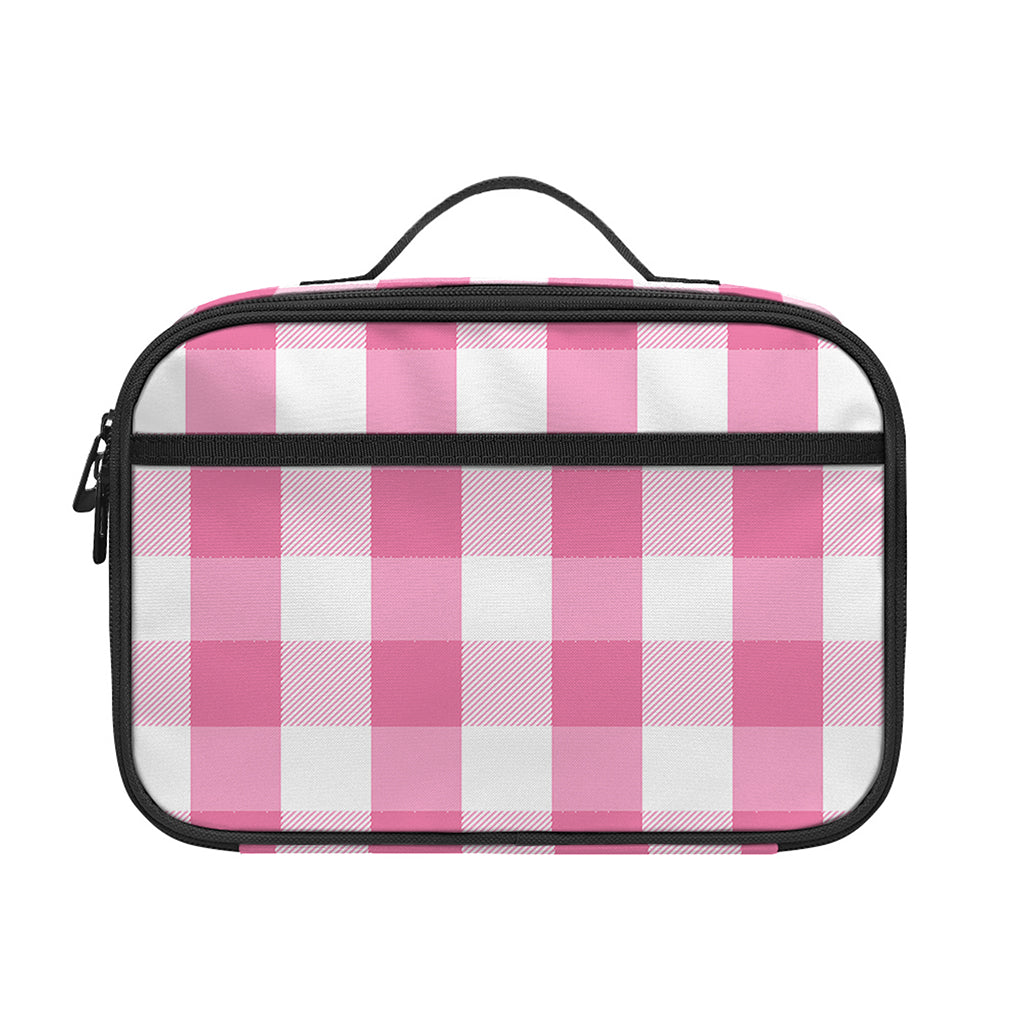Pink And White Check Pattern Print Portable Lunch Bag