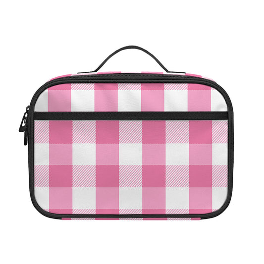 Pink And White Check Pattern Print Portable Lunch Bag