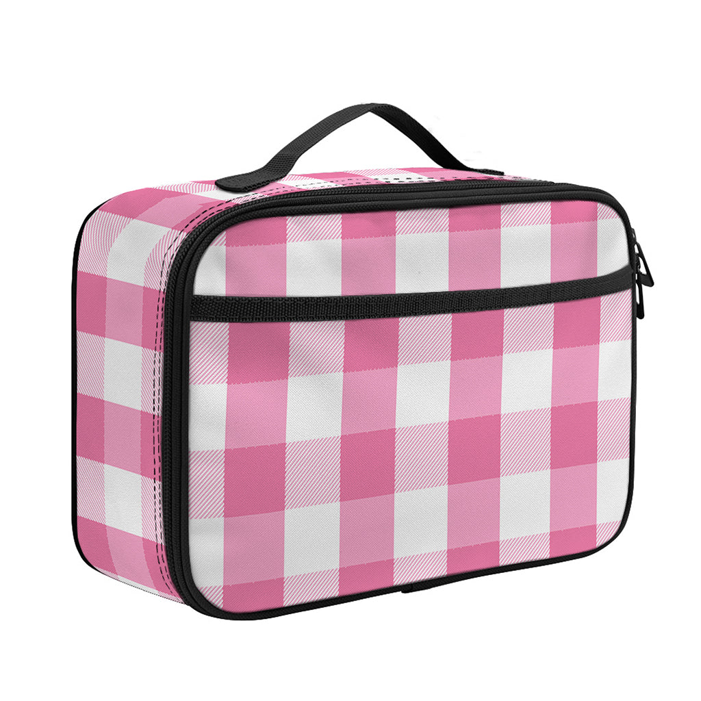 Pink And White Check Pattern Print Portable Lunch Bag