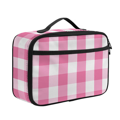 Pink And White Check Pattern Print Portable Lunch Bag