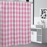 Pink And White Check Pattern Print Premium Shower Curtain