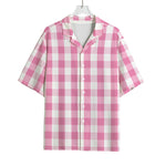 Pink And White Check Pattern Print Rayon Hawaiian Shirt