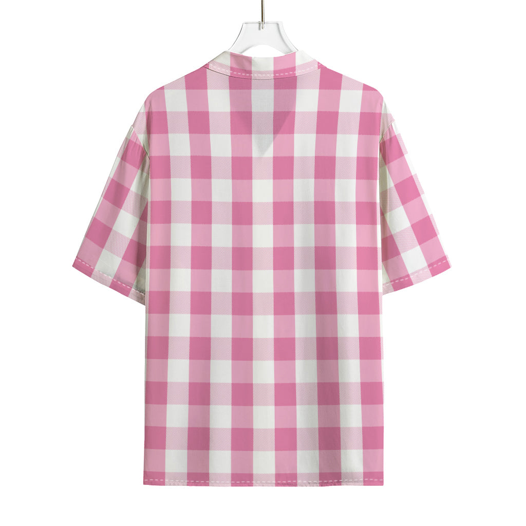Pink And White Check Pattern Print Rayon Hawaiian Shirt
