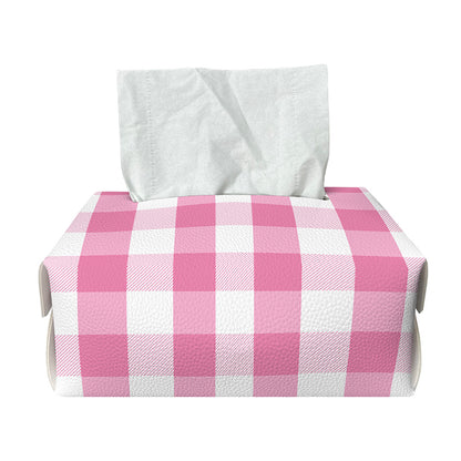 Pink And White Check Pattern Print Rectangle Tissue Box Cover