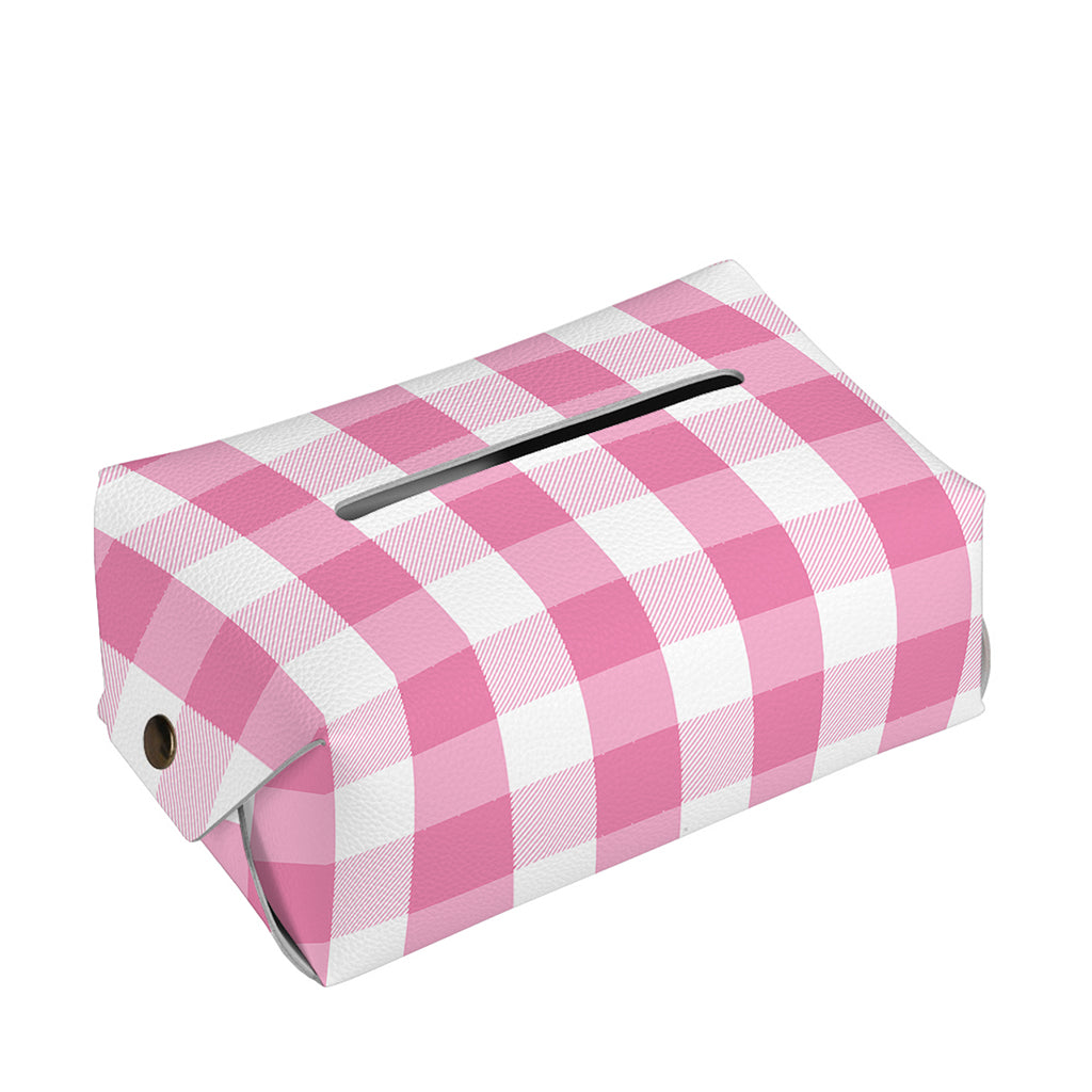 Pink And White Check Pattern Print Rectangle Tissue Box Cover